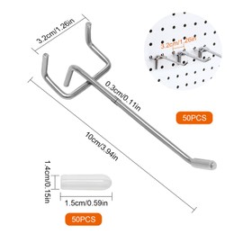MAIXINNEW 50 Pcs Peg Board Shelving Hook Metal, Pegboard Accessories Hooks, Display Hooks Retail with Protective Cover for Store Garage