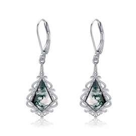Moss Agate Earrings Sterling Silver Filigree Leverback Dangle Drop Earrings Moss Agate Jewelry Gifts for Women