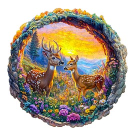 Wooden Puzzles for Adults - Deer Among Flowers Wooden Jigsaw Puzzle - Unique Animal Shaped Wood Puzzles Adult - Christmas Birthday Gifts for Adults/Friends/Family - 100pcs 8.5 * 8.4in