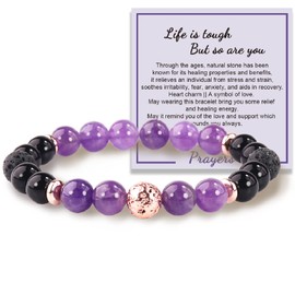 Natural Stone Healing Prayers Relaxation Bracelets - Crystal Stone Bracelet for Women,Negative Energy Protection Yoga Wellness Get Well Soon Gift for Women,Soothing Bracelet(Amethyst+ Black Agate)