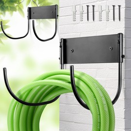 AJART Hose Holder Wall-Mount Outside: Heavy Duty Metal Outdoor Storage with Rustproof - Water Hose Hanger for Garden/Yard/Fence/Patio/House - 2 Pieces