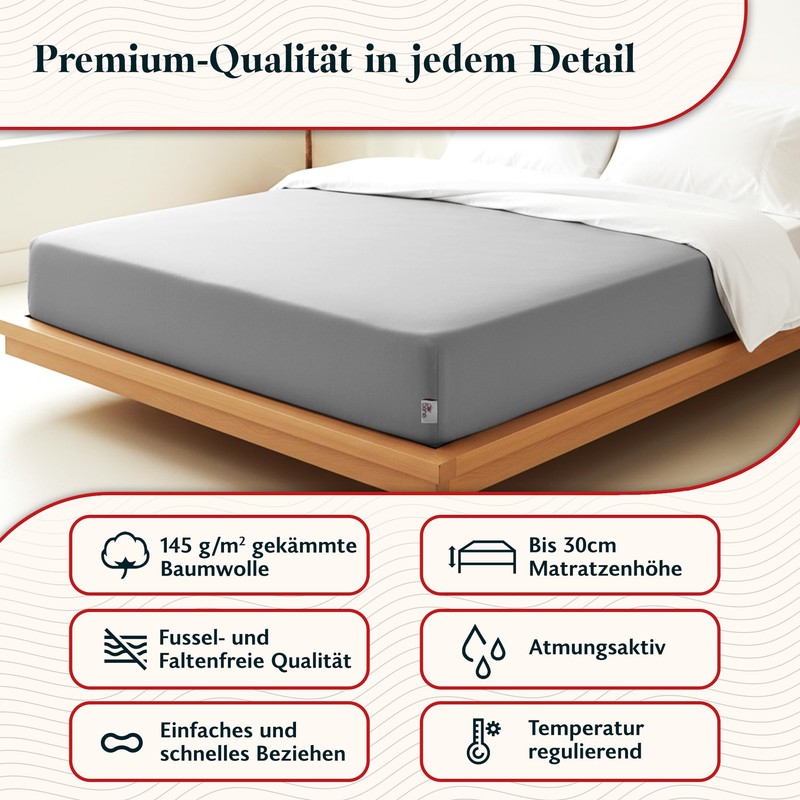DarBene Fitted Sheet 90 x 200 cm Premium, 100% Premium