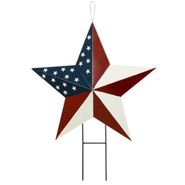 Metal Star Memorial Day Decorations Outdoor Garden Stake, Patriotic US Flag Barn Star Wall Decor, 4th of July Yard Sign American Decor for Front Porch Patio Lawn