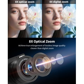 FLATIC 6K Digital Camera, 75MP Cameras for Photography with 8X Optical Zoom & Tripod, Anti-Shake Vlogging Camera with 3" 180° Flip Screen, 64GB Card, Card Reader (Optical Zoom)