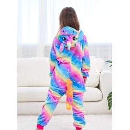 CHETOSHO Girls Unicorn Onesie Hooded Animal Costume for Girls Oblique stripe starry blue 4-5 Years