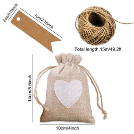 HMIEPRS Pack of 40 Jute Bags Small with 40 Gift Tags and Drawstring, Small Bags Linen Jewellery Bags for Jewellery Wedding Gifts Party Christmas Birthday (Beige Pure White, 14 x 10 cm)