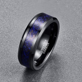 Vakki Men’s Tungsten Carbon Fiber Dragon Ring, 0.3 inch (8 mm) wide, Tungsten, bule