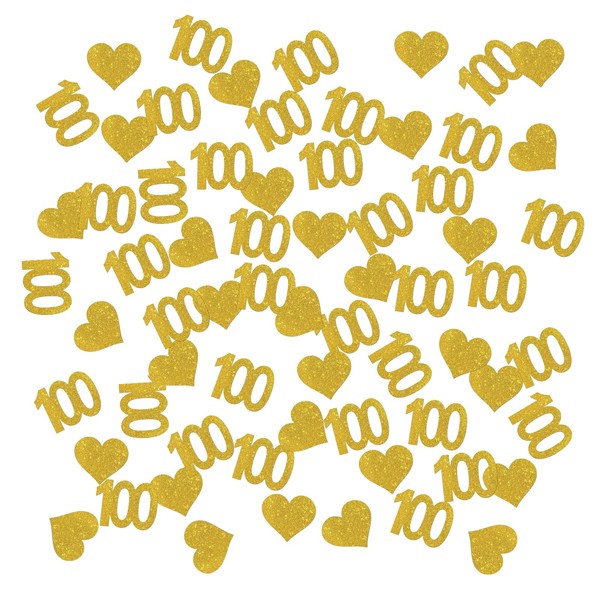 INNORU Number 100 Confetti Gold Glitter, Happy 100th Birthday Table