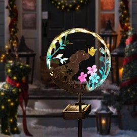 WANGIRO Solar Garden Lights Stake Outdoor Decorative,Dog and Butterfly Solar Stake Lights with Colorful LED Landscape Lighting Waterproof Pet Dog Solar Garden Lights for Outdoor, Garden Gift