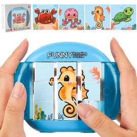 YAOZUP Toy 4-in-1 Puzzle 9 Pieces, Rotating 3D Puzzle, Montessori Puzzle for Children, Children's Puzzle Puzzle Gift for Children from 2 3 4 5 6 (Sea Life)