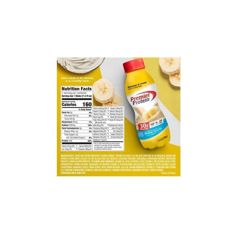 Premier Protein Shake, Bananas & Cream, 30g Protein, 11.5 fl