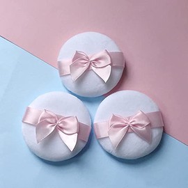 Set of 3 Loose Powder Puffs for Washing, Face Powder Puff with Cute Butterfly Ribbon, Thick Baby Powder Puff, Sponge Puff for Lucent Powder Makeup (Diameter 2.8 inches (7 cm))
