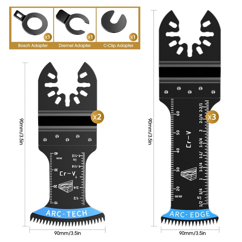 Aicoya Multitool Saw Blades 5-Piece Multitool Accessories Curved Edge Wood