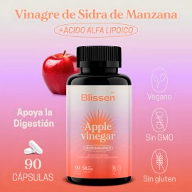 Blissen Cpsulas de Vinagre Orgnico de Sidra de Manzana con cido Alfa Lipico - 90 Cpsulas con Ingredientes 100 Naturales y Sin Azcar - Potente...      