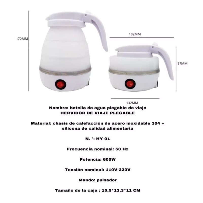 Yooshi Tetera Jarra Electrica Hervidor Agua Plegable Pava Portátil