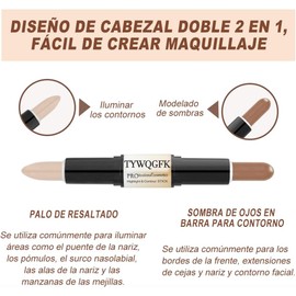 3 Palo de Contorno Maquillaje, 2 en 1 Maquillaje Highlight Shading Stick, Barras bronceadoras y correctoras a prueba de agua, corrector de contorno de doble cabeza, fácil de usar y difuminar.