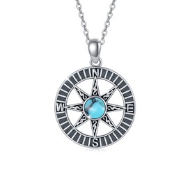 REDSUN Compass Necklace Women's 925 Sterling Silver Turquoise Chain Sun Pendant Jewellery for Girls Women Mum Daughter Compass Gift, Sterling Silver, Turquoise