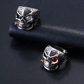 OIDEA Men's Women's Rings Skull Personality Stainless Steel Diamond Studded Skull Punk Rock Style Red White 54 (17.2) ~ 70 (22.3), Stainless Steel, Zircon