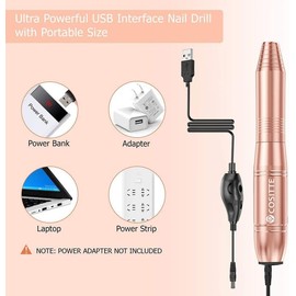 COSITTE Electric Nail Drill, USB Electric Nail Drill Machine for Acrylic Nails, Portable Electrical Nail File Polishing Tool Manicure Pedicure Efile Nail Supplies for Home and Salon Use, Gold
