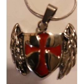 CHMO Knights Templar Shield Cross Angel Wings Pendant Necklace
