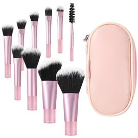 OFFCUP 10pcs Travel Makeup Brush Set, Mini Makeup Brushes With Storage Bag, Portable Make Up Brushes for Foundation Eyeshadow Highlight Contour Blush Concealer, Soft Synthetic Bristles, Cruelty-Free
