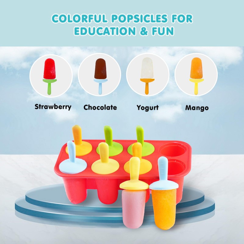 Miaowoof Silicone Popsicles Molds for Toddlers, 8-Cavity Non-BPA Premium Silicone