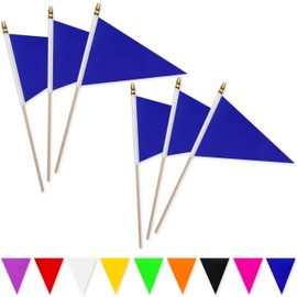AuTop 20 Pack Solid Color Plain Blue Pennant Flags on Stick Small Mini Handheld Triangle Blank DIY Graffiti Flags Decorations,5x8 Inch