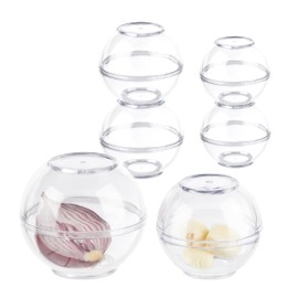 Relaxdays Food Storage Balls, Set of 6, Food Storage Containers for Onions, Garlic, Fridge, Diameter 7 and 9 cm, Transparent