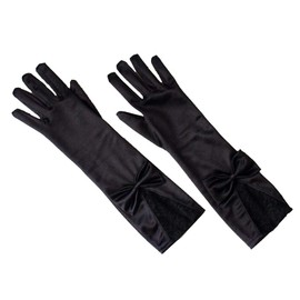 Ever Fairy Women's Long Gloves, Stretch, Satin Gloves, Black, Lace, Made, Wedding, Pardie, Funeral, Black, UV Protection, Sunscreen, Black