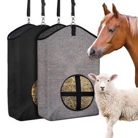 2 Pack Horse Slow Feed Hay Bag Goat Hay Feeder with Metal Fastener and Heavy Adjustable Strap fo Slow Feeding