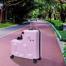 CNCEST Suitcase Kid Luggage Travel Fashionable Appearance Rideable Funny Suitcase Add Fun to The Journey Kid Gift Age 2-12 Years Old Boy/Girl Suitcase PC Material Blue One 30kg (Pink, 24inch)