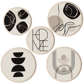 Qunclay 5 Pcs Wall Art Decor Wooden Living Room Wall Decor Bohemian Wall Hanging Decor Farmhouse Geometric Hanging Decor 10'' and 8'' Aesthetic Wood Minimalist Wall Art for Bedroom ()