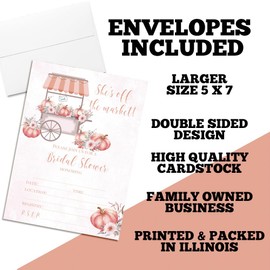 Pumpkin Off the Market Bridal Shower Invitations - 20 5x7 Fill In Fall Wedding Shower Cards with Envelopes – Pastel Pink Rustic Invites by AmandaCreation