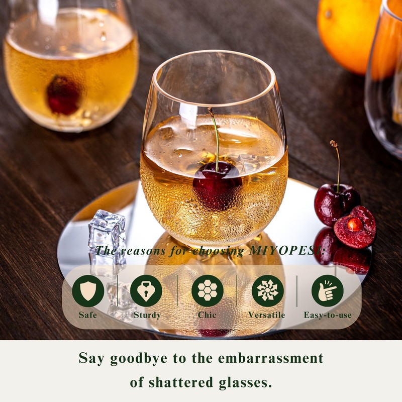 MIYOPESI 18oz Clear Stemless Wines Cups (Set of 8), Shatter-Proof