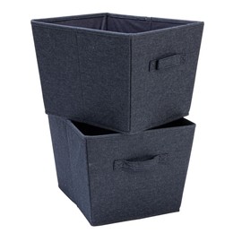 Household Essentials Tapered Fabric Hard-Sided Storage Bins with Cloth Handles, Set of 2, Denim