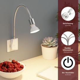 ledscom.de LESCH Socket Lamp Gooseneck Reading Lamp Chrome / White with GU10 LED (Warm White, 7.6 W, Each 1103 lm, 33°)