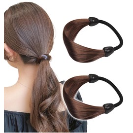 Herbeluemily Hair Rubber Black Hair Pony Set of 2 Simple Stylish Hair Accessories, Brown