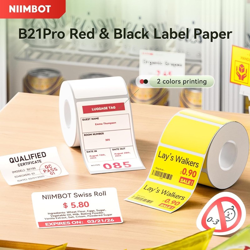 NIIMBOT Labels, Red Black Font Label for B21Pro Label Printer,