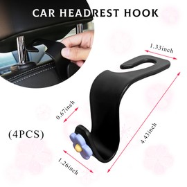 Yourkar 4 PCS Car Seat Headrest Hook, Plastic Headrest Hooks with Adhesive Flower, Auto Back Seat Hanger Storage Hook for Grocery Bag Purse Handbag Umbrella, Car Accessories (Blue)