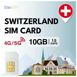 travSIM Switzerland SIM Card | 10GB Data SIM - 15 Days Plan Time | SIM Card Switzerland Offers Unlimited Internet Access for Google, Facebook, WhatsApp, Instagram and More