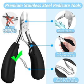 Podiatrist Toenail Clippers for Thick Nails, Professional Ingrown Toenail Tool Kit, Nail Clippers for Adults & Seniors, Thick Toenail Clippers Stainless Steel Super Sharp Blade(Black)