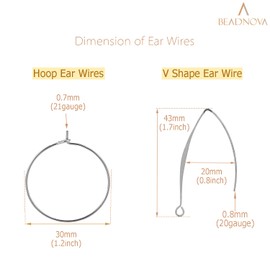 BEADNOVA Ear Wire Set Hoop Ear Wires V Shape Earring Wire Earring Hook for Earring Making Jewelry Making DIY (Silver, Total 16pcs)