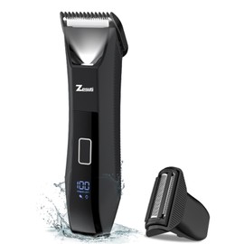 Zesuti 2-in-1 Manscape Trimmer for Men,Body & Groin Hair Trimmers for Men,Bikini Trimmer Women- Wet/Dry Electric Razors for Smooth No-Nick Shaving,IPX7 Waterproof Ball Shaver,LED Display,Black