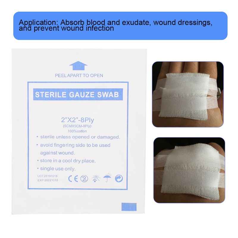 100pcs 5 x 5cm Medical Purified Gauze Wound Dressing Sterile