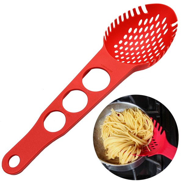Nylon Spaghetti Server Non-Stick Pasta Fork Slotted Spoon Food Strainer with Spaghetti Measure Tool Strainer Ladle for Kitchen Dishwasher, Large Size