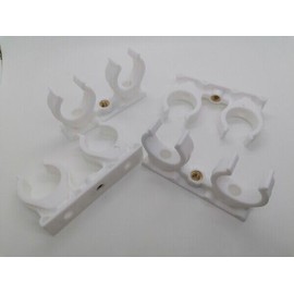 10 x Pipe Clips Double Pipe Holder Double White Pipe Attachment (with Thread Pipe Fastening, 28 mm)