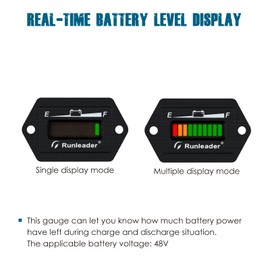 Runleader 48V Battery Fuel Gauge Meter,Battery Level Meter,Lead Acid Battery Applicably,Single & Multiple Screen Display for Golf Cart Club Car Forklift Scrubber Machine (48V)