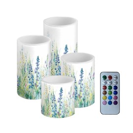 NETILGEN Flameless Candles Battery Powered LED Candles with Remote Timer Color Changing Control for Indoor Outdoor Home Table Beach Wedding Decoration Set of 4, Blue Green Floral