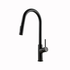 Houzer Kitchen Sink Faucet with Pull Down Sprayer - Single Hole Kitchen Faucet with Solid Brass Body, Pullout Sprayer with Three Function Spray, Easy Clean Aerator - Matte Black