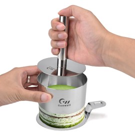 Guowall Set di anelli da dessert e anelli da pranzo, anelli da torta con sollevatore e schiacciapasta, in acciaio inox, 4 anelli Ø 10 cm, altezza 5,5 cm